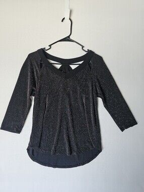 AUW Black Metallic Gold Shimmer Strappy Back Top - Size M